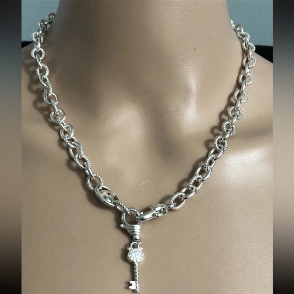 Judith Ripka Sterling Silver Cubic Zirconia Lock and Key Necklace
